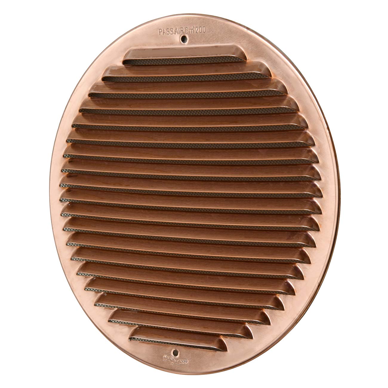 La Ventilazione GRAT200R Griglia di ventilazione tonda in rame con rete antinsetti,da sovrapporre. Diametro 230 mm.