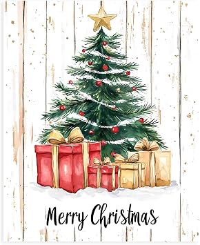 CSWMZQZY Christmas Canvas Art Christmas Tree&Gifts Rustic Retro llustration Merry Christmas Canvas Poster Painting Picture Home Wall Decor,16x20in Unframed