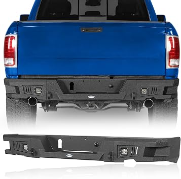 u-Box Ram Rear Bumper Step Bumper Body Armor Guard w/218W LED Floodlights for 2009-2018 Dodge Ram 1500 & 2019-2024 Ram 1500 Classic Pickup Trucks - Texture Steel Ram 1500 Back Bumper