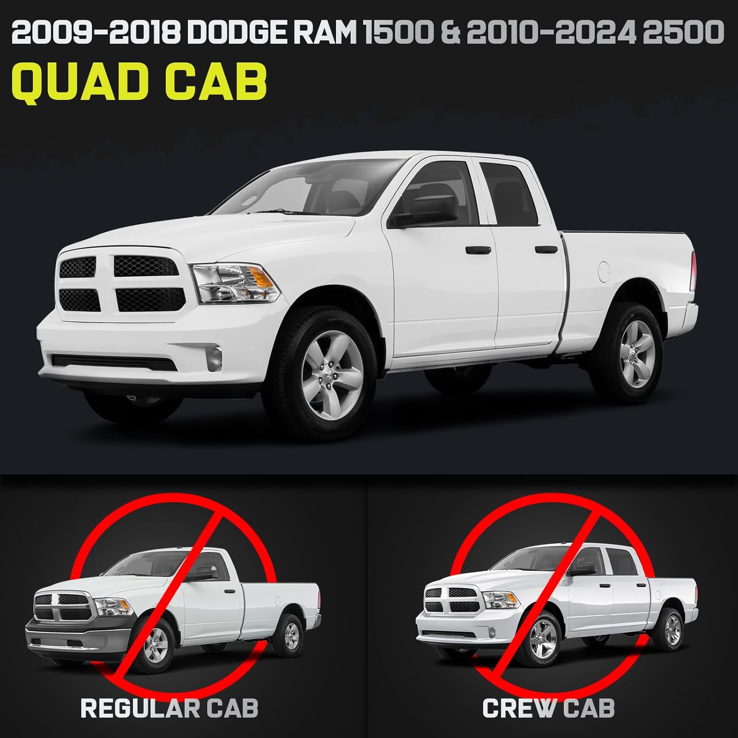 BINARY STAR Running Boards 4-Steps Compatible with Vehicle 2009-2018 Dodge Ram 1500 Quad Cab, 2010-2024 Ram 2500 3500(Incl. Classic). Side Steps with Bed Access and Middle Side Steps.