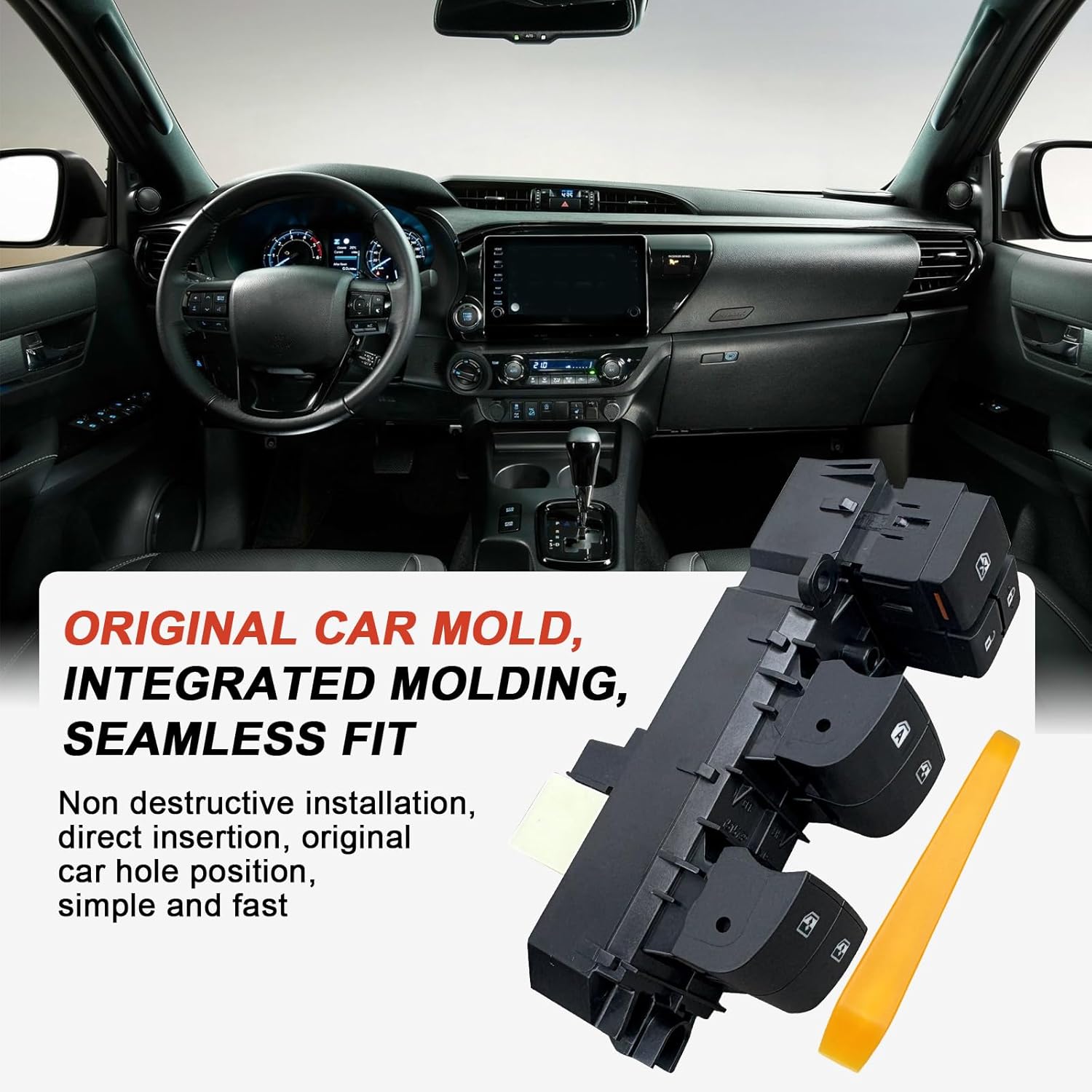 84820-0K270 Driver-Side Window Switch - Ice-Blue LED Lights for 14-21 Toyota Hilux/Fortuner/Innova - Plug&Play, Free Pry Bar