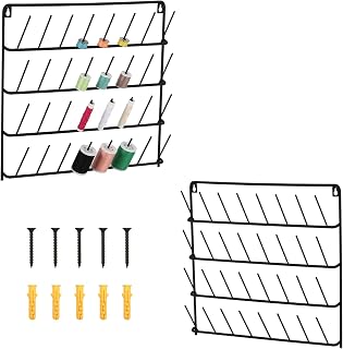 HAITARL 2 Pack 32-Spool Sewing Thread Rack, Wall-Mounted Sewing Thread Holder with Hanging Tools - Metal Black