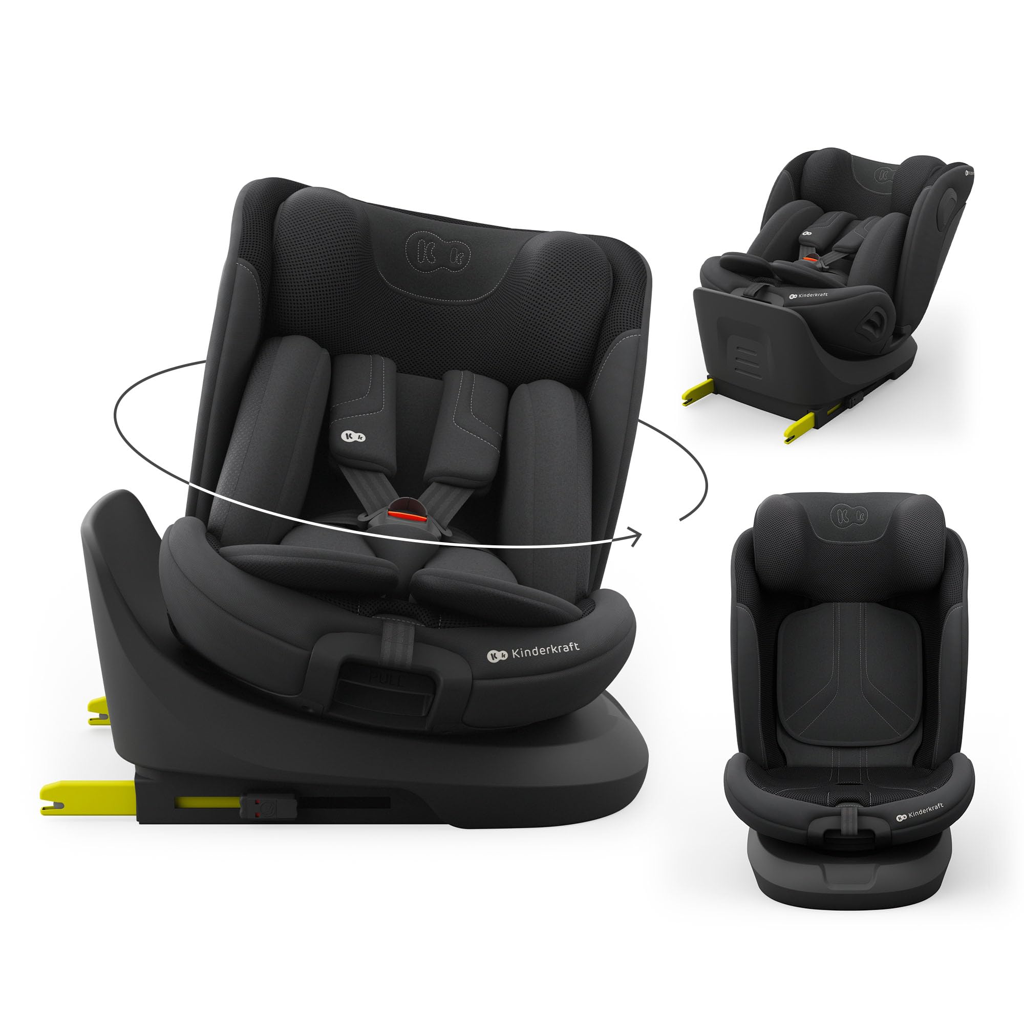 Kinderkraft I-GROW 2 PRO Seggiolino auto 0-36 kg, I-SIZE 40-150 cm, Seggiolino 360 girevole, con Isofix Base, Reclinabile Posizione sdraiata, Poggiatesta regolabile, Gruppo 0 1 2 3, Nero