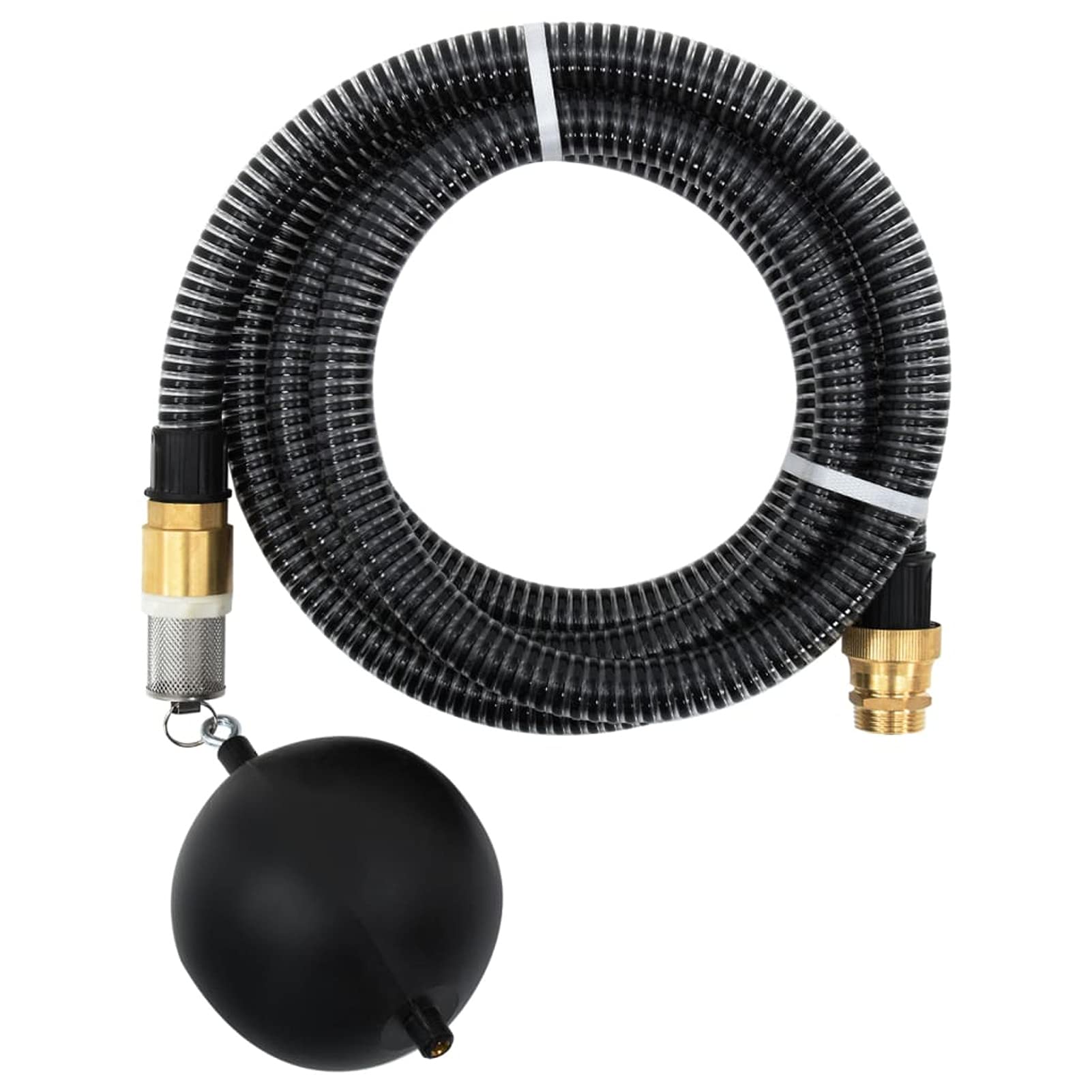 Manguera de aspiración con conexiones de latón, manguera de aspiración con flotador, válvula de pie y colador, equipado para bomba de jardín, 5 m, 25 mm, color negro