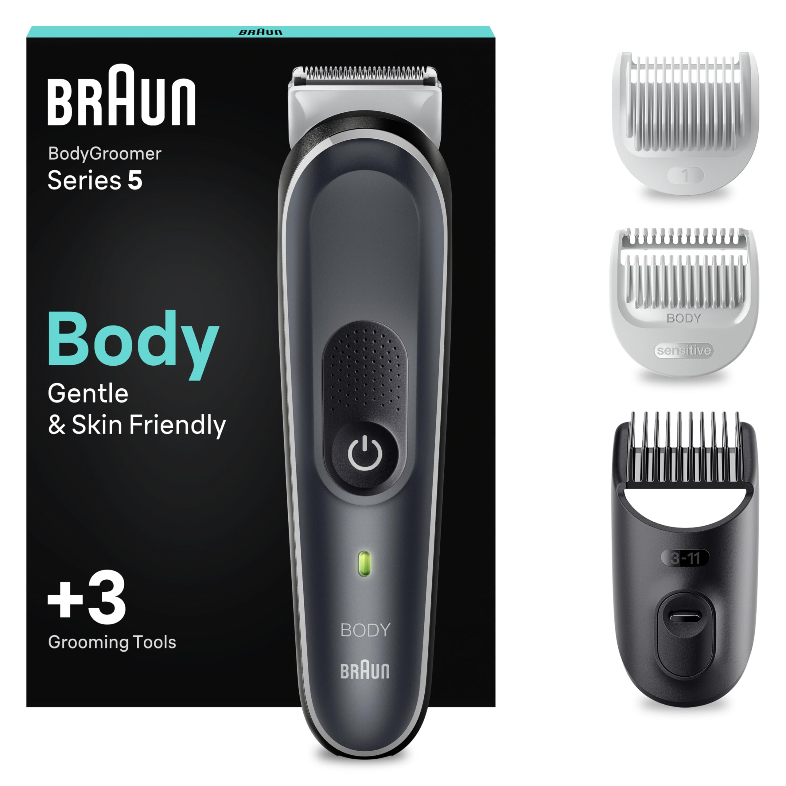 Braun Bodygroomer Series 5 BG5340 Elektrischer Körperrasierer Herren Kabelloser Trimmer Intimbereich Körper 100 Min Akku Wasserdicht Grau
