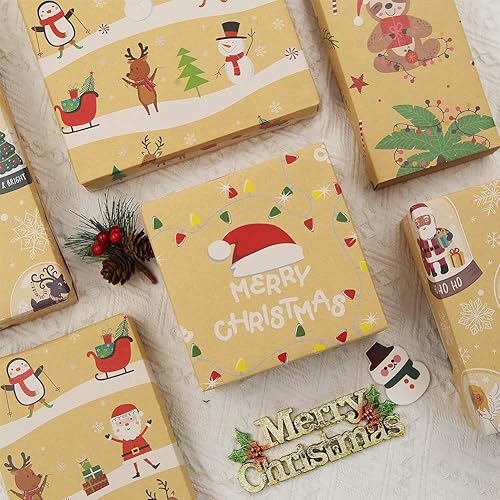 Miniatura 4 de Unigift Papel de regalo de estraza marrón de Navidad, 8 hojas de papel de regalo plano plegado de Navidad, papel reciclable para niños, niñas,