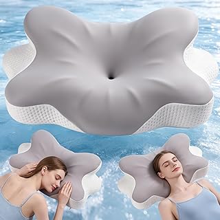 Nackenkissen Wolkenform Grau, Ergonomisches Kopfkissen aus Memory Foam, Orthopädisches Kissen für Seiten-, Rücken- & Bauchschläfer, Nackenstützkissen mit Abnehmbarer Waschbarer Hülle