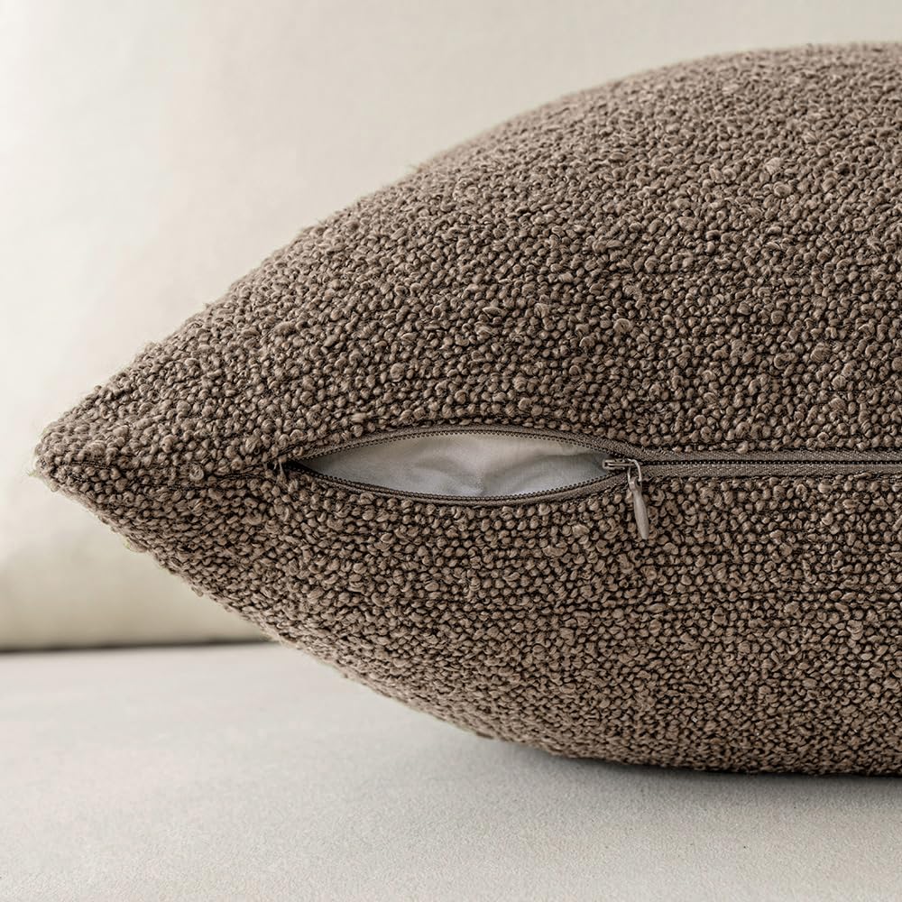 MIULEE 18x18 Inch Decorative Pillow Covers for Couch Bed Set of 2 Textured Boucle Neutral Throw Pillow Covers Dark Brown Accent Solid Vintage Pillowcases Sofa Living Room Home Decor - Image 7