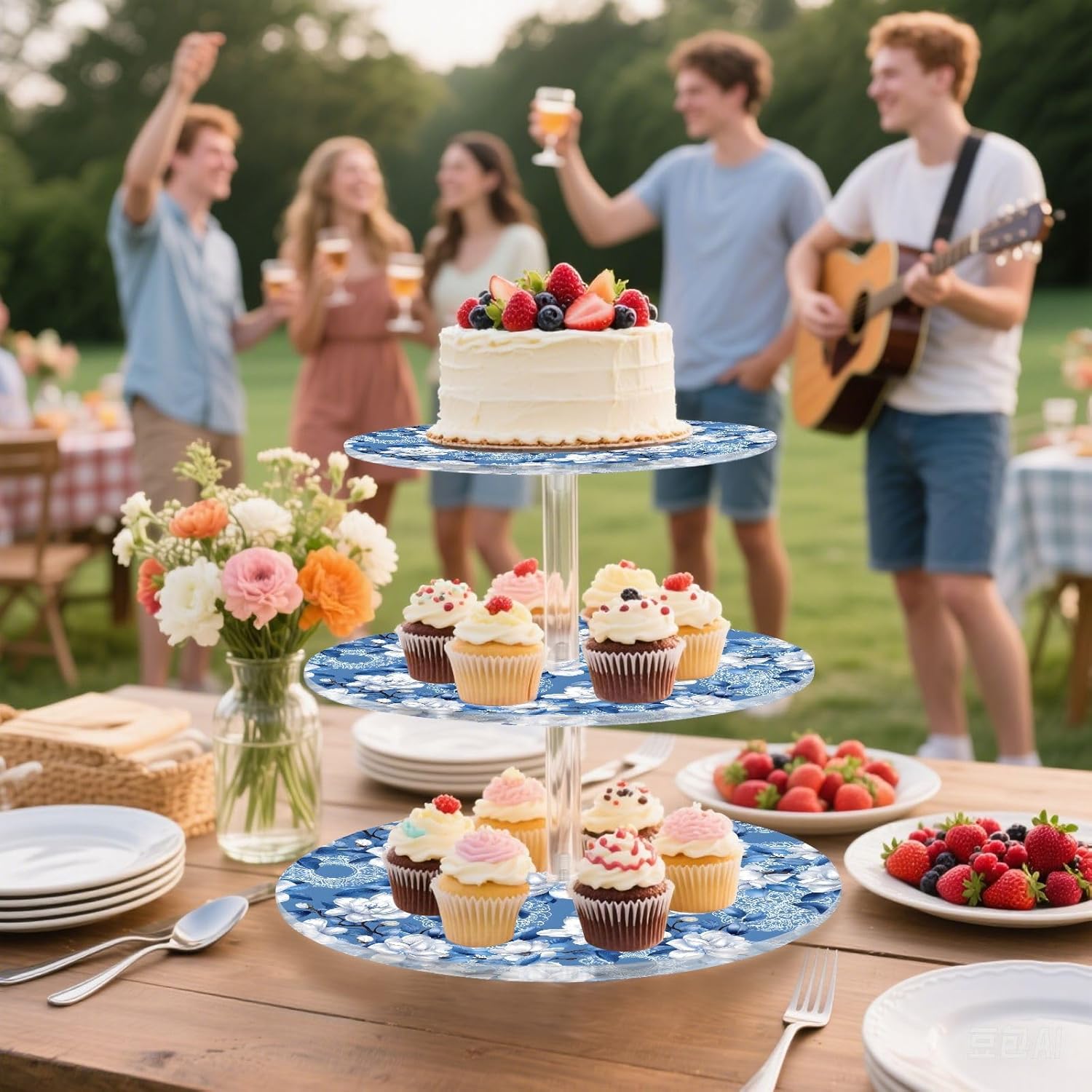 3 Tier Cupcake Stand Gardenia Mandala Acrylic Tower Tiered Tray Stand for Wedding Birthday Party Decoration