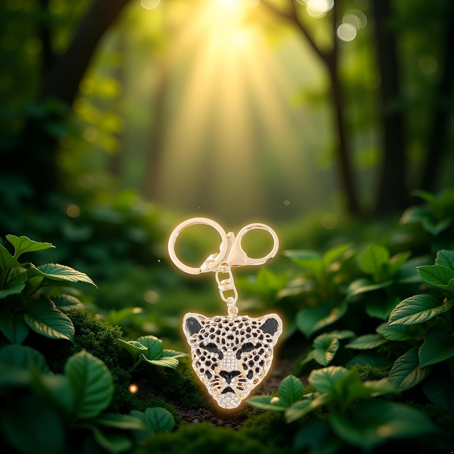 Gold Leopard Bag Pendant, Gold Rhinestone Keychain Leopard Charm, Cute Cheetah Head Purse Key Ring Chain Adornment for Wallets Handbags Keyrings, Keychains and Charms (5.1×5cm) - Image 3