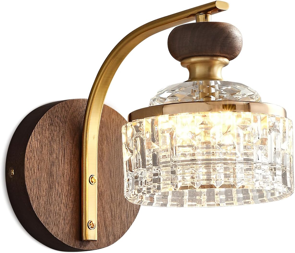 Vintage Wood Wall Sconce,Modern LED Wall Sconces,Gold Vanity Wall Light fixtures with Acrylic Shade for Bedroom Living Room, Dinging Room,Barthroom, Walnut Wood Lamp