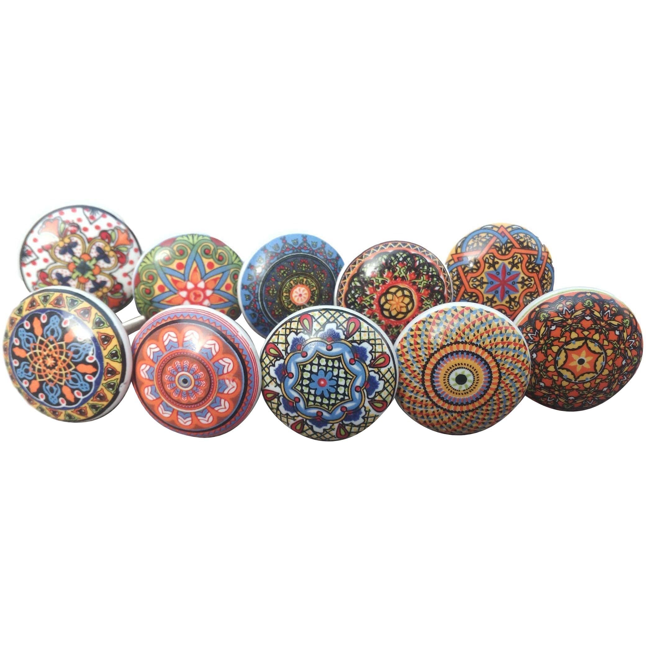 Ajuny Juego De 20 Multicolor Pomos De Cerámica Redondo Florales Diseños