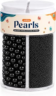 BeePoint Edible Pearl Sprinkles for Cake Decorating, 4 Size Mix, 7.8oz | 4 Pearl Sizes (2mm, 4mm, 7mm, 10mm) Smooth-Finish Edible Pearls Decorating Supplies for Birthdays, Weddings & Baking at Home