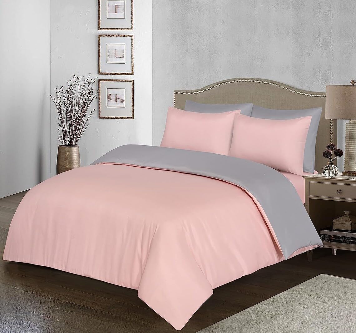 Ev Dekor SuperKing Duvet Cover– Reversible Microfiber Pillowcase Pink/Grey — image 1