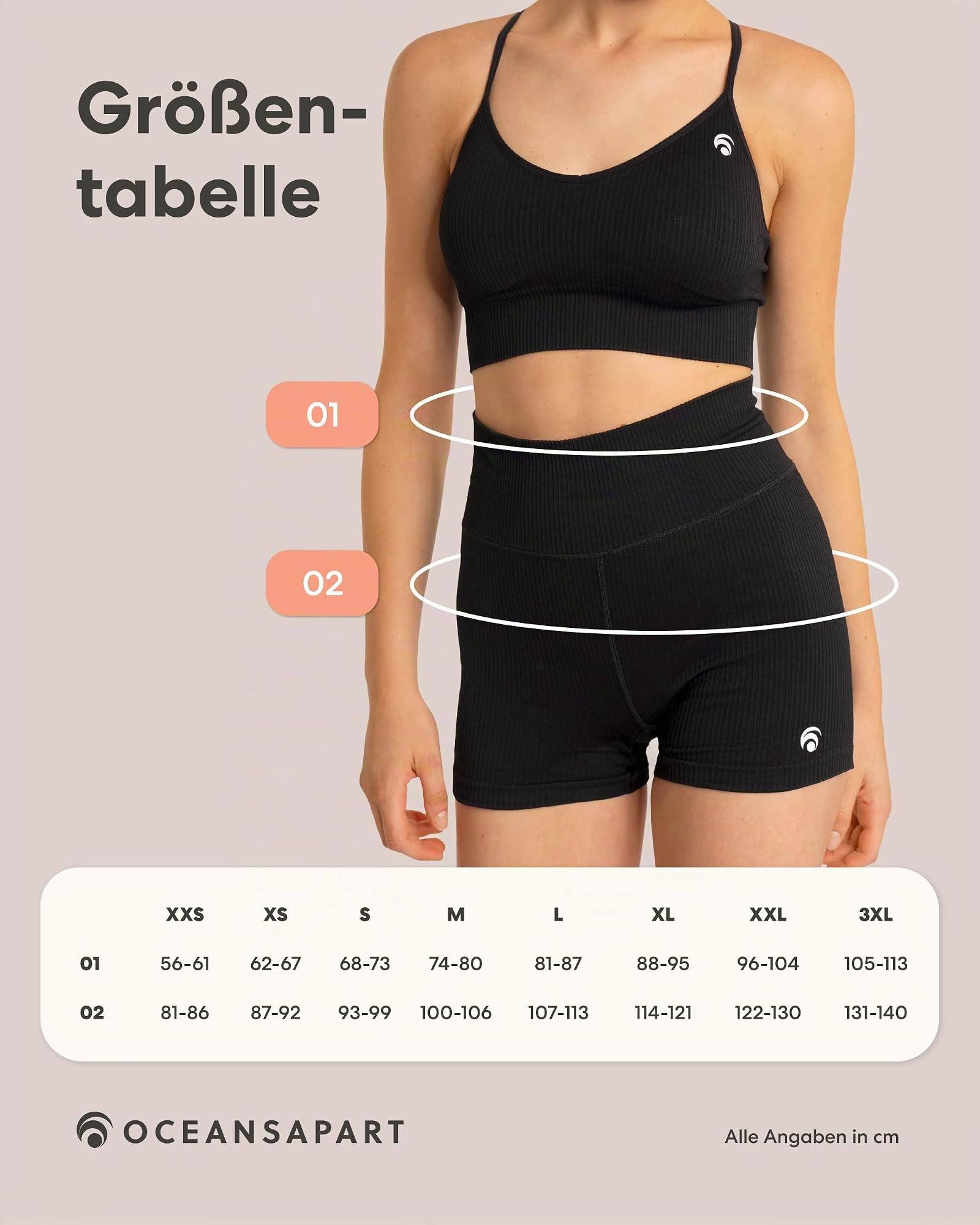 OCEANSAPART Maya Hotpant Kurze Sporthose Damen High Waist Gerippt - Radlerhose recyceltes Polyamid - Squadproof & Blickdicht - Gym Shorts Damen für Yoga, Pilates & Fitness - Gr. XS-XXL