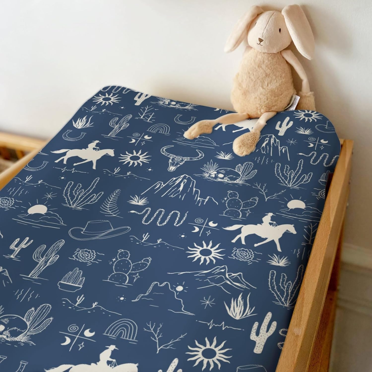 Western Cowboy Changing Pad Cover for Baby Girls Boys Wild West Cactus Mountain Snake Cattle Skull Sun Fitted Changing Table Cover Mats Desert Adventure Soft Diaper Change Table Sheets 32''×16''