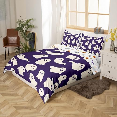 Miniatura 16 de Castle Fairy Juego de ropa de cama con temática de Halloween, tamaño Queen, juego de funda de edredón con estampado de animales de murciélagos Multi
