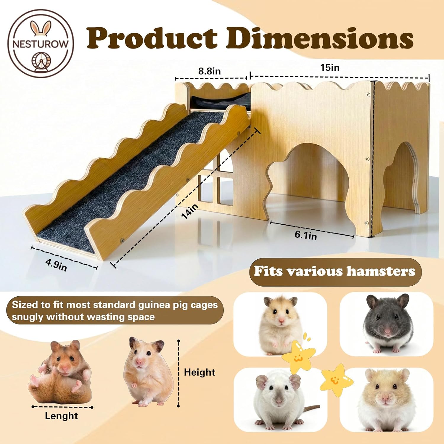 Guinea Pig Hideout, House for Guinea Pigs & Rabbits — Extra-Large Hideout with guinea pig cage liner, Chew-Proof Small Animal Habitat, Fits Most Guinea Pig Cages, Cage Accessory（Classic Style）