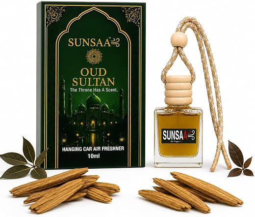SUNSAA OUD SULTAN Car Perfume Hanging Air Freshener 10 ml | Premium Car Freshener with Essential Natural Oils | Long Lasti...