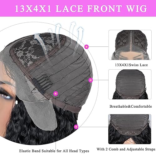 Miniatura 6 de Annivia Peluca rizada de encaje frontal con reflejos color rojo rosa, HD sin pegamento, peluca de encaje frontal de onda profunda para mujeres