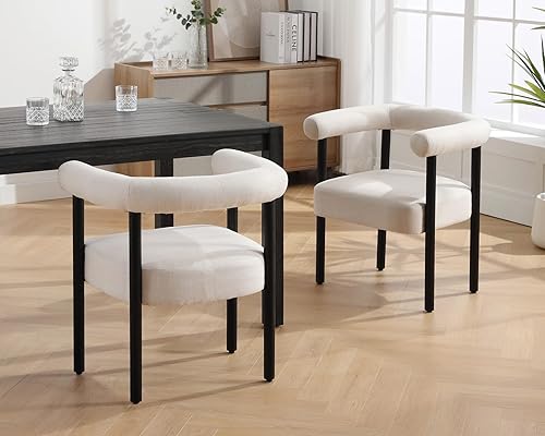 LIVINOVA Juego de 2 sillas de comedor modernas de mediados de siglo, sillas tapizadas de cocina y comedor con brazos, sillas decorativas de lino de