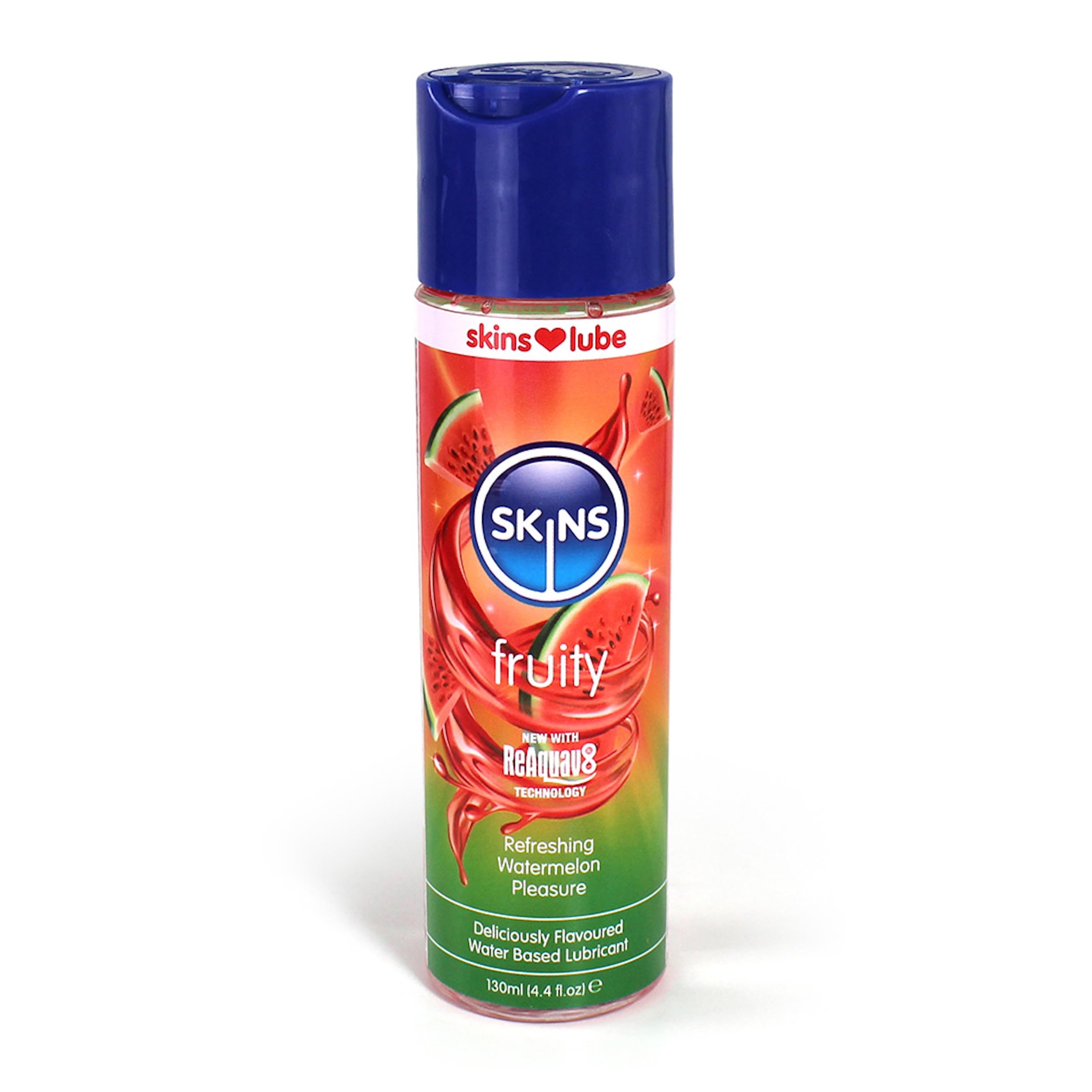 SkinsWatermelon Water Based Lube 130ml – Delicious Edible Lube Gel for Oral, Intimate & Foreplay Fun – Flavoured Lubricant with ReAquav8 Tech – Vegan, Non-Sticky Water Based Lubricant