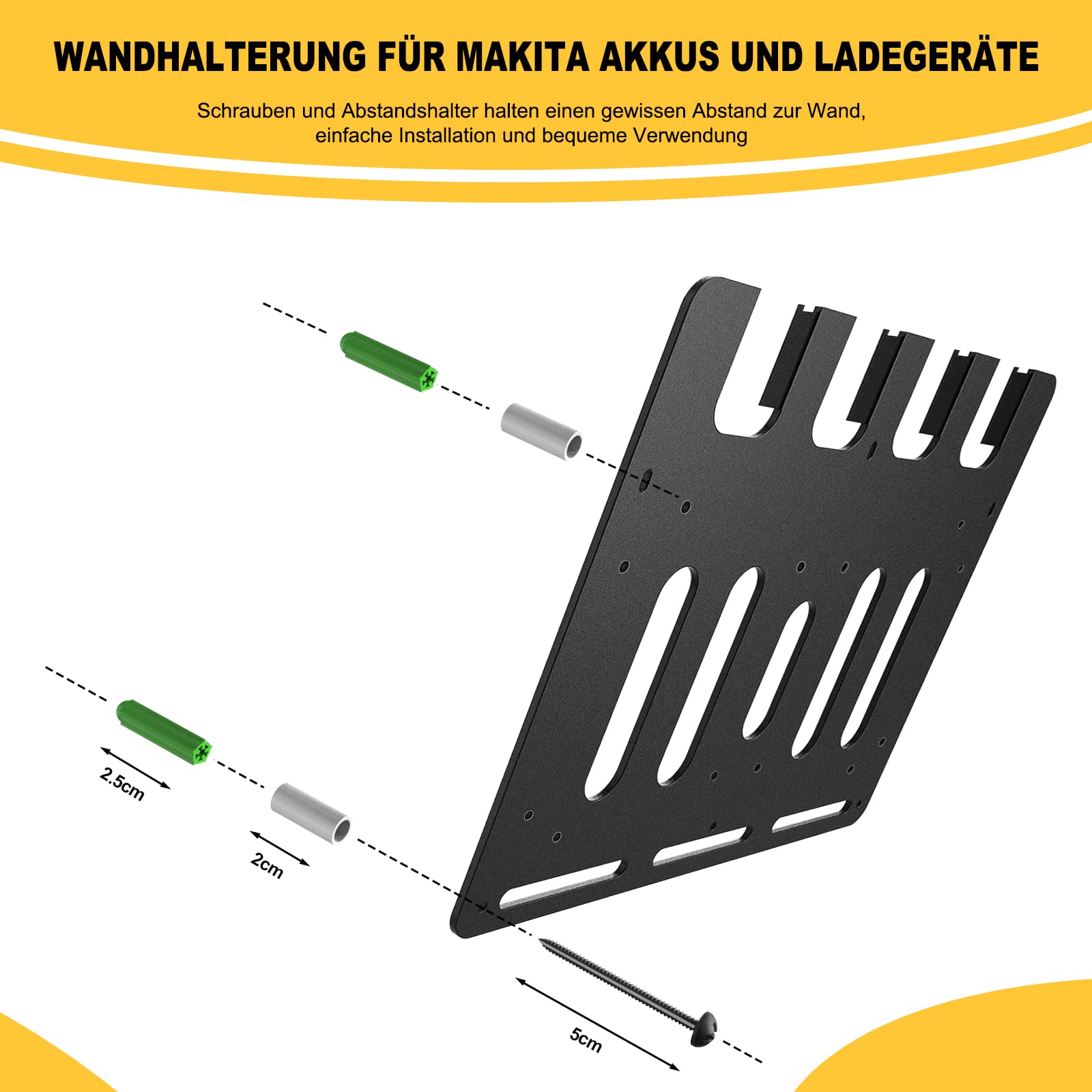 Bonna Support mural pour support de batterie Makita et chargeur mural | Lot de 4 supports de batterie stables 18 V 14,4 V et support de chargeur | Makita 2 x DC18RC et 1 x DC18RD