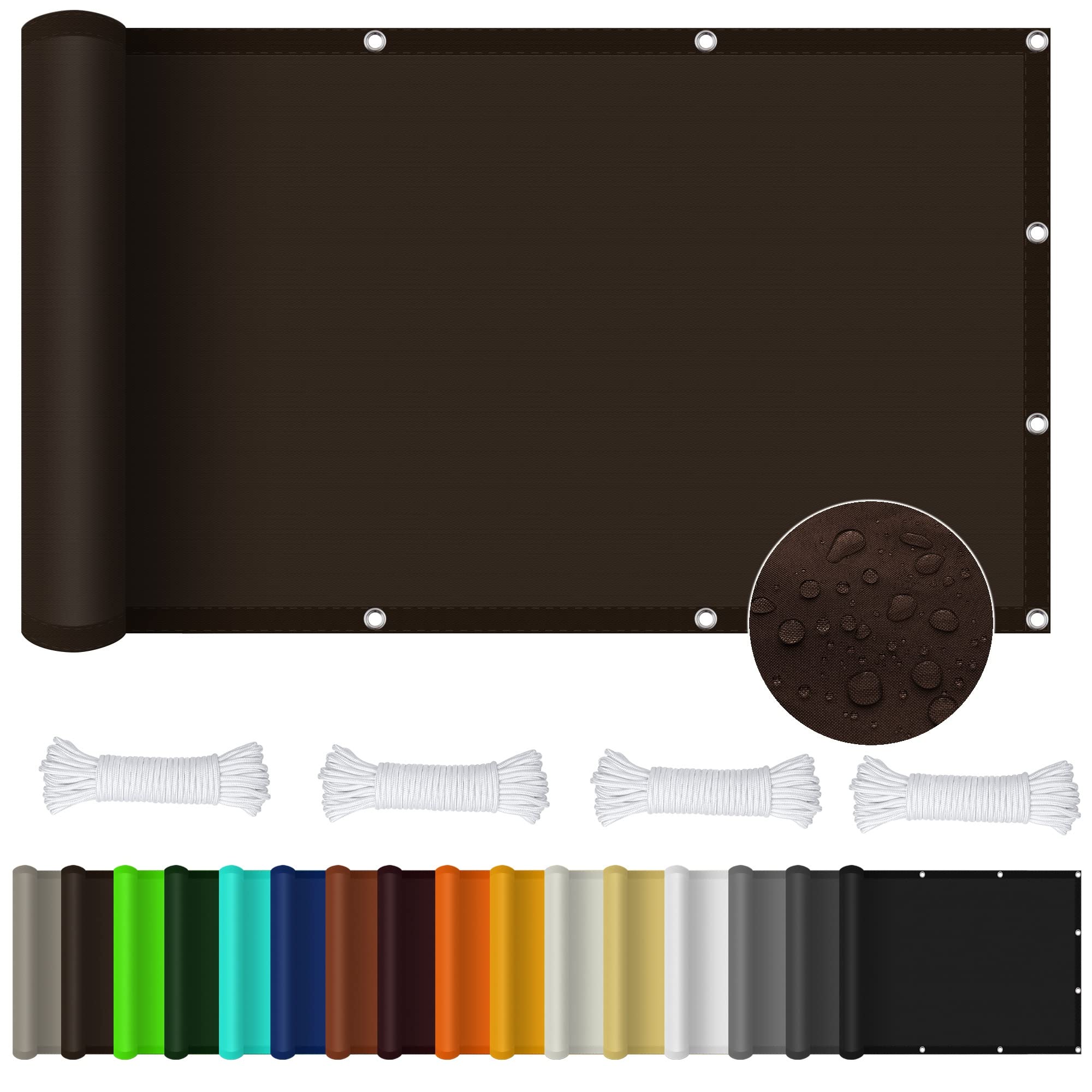 Voile d'ombrage imperméable 5x6m marron avec corde pour jardin et piscine