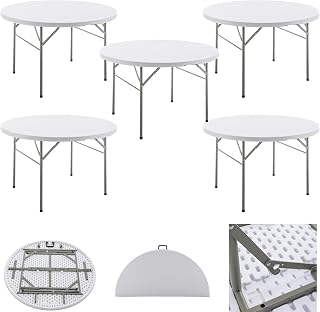 BTEXPERT Set of 5, White 4 Ft 48inch Round Plastic Folding Table Commercial Portable for Banquet Dining Wedding Party Events Home Kitchen Patio Backyard Indoor Outdoor