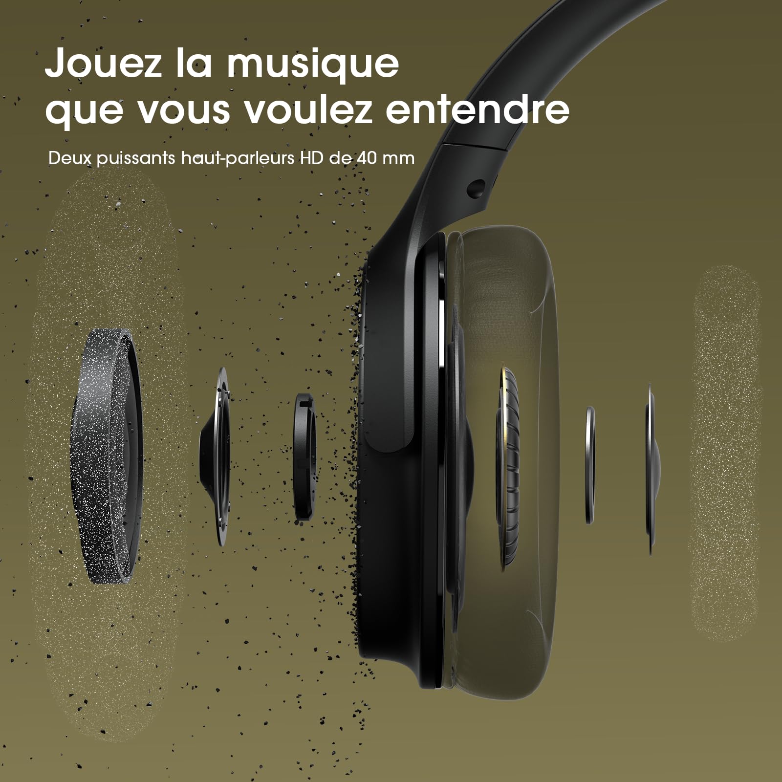 DOQAUS Casque Bluetooth 70H avec 3 Modes EQ,Bluetooth 5.3, Casque sans Fil 70H Durée Lecture, Cache Oreilles protéines Souples, avec stéréo HiFi Microphone pour Voyage/Travail/Vie