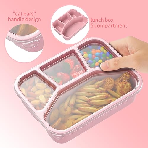 Vista 3 de Bento Box Adult Lunch Box (4 Pack), 4-Compartment Meal Prep Container for Kids, Reusable Food Storage Containers with Transparent Lids, No BPA
