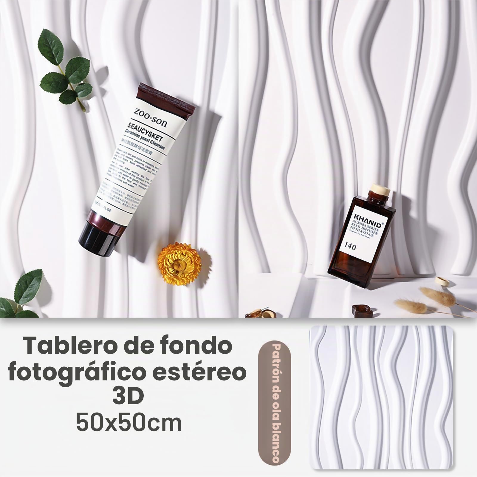 5 tableros de Fondo para fotografía estereoscópica 3D con 8 Patrones, 24 x 24 Pulgadas, Doble Cara, Impermeables, Reutilizables, para Productos, Alimentos, Joyas, cosméticos, Accesorios