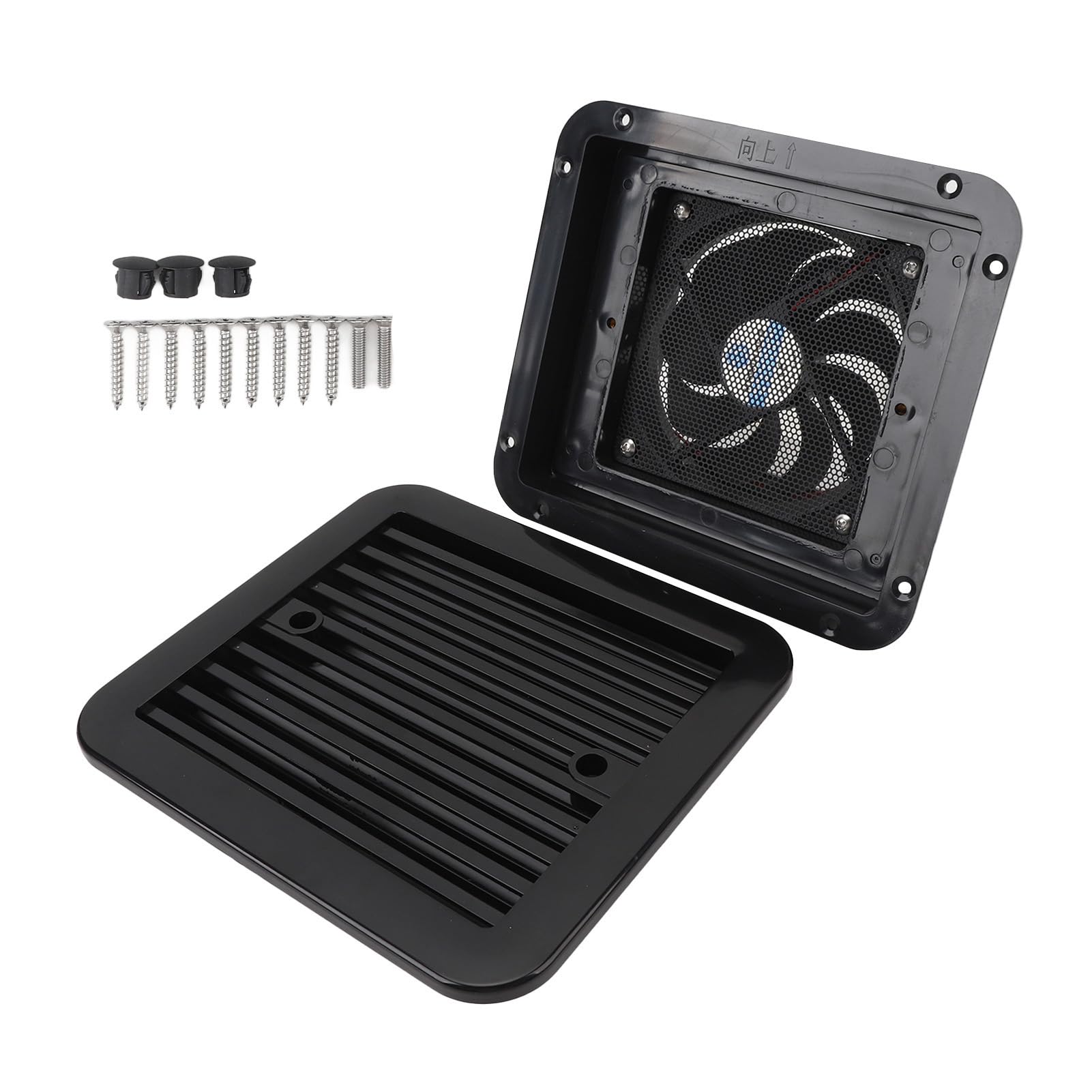 Wohnmobil Seitenlüftungsventilator, 24 V, einseitig, leiser Wind, Luftentlüftung, Abluftventilator, Starke Windluft, Wohnmobil-Zubehör mit Fensterläden für Wohnwagen Camper Schwarz