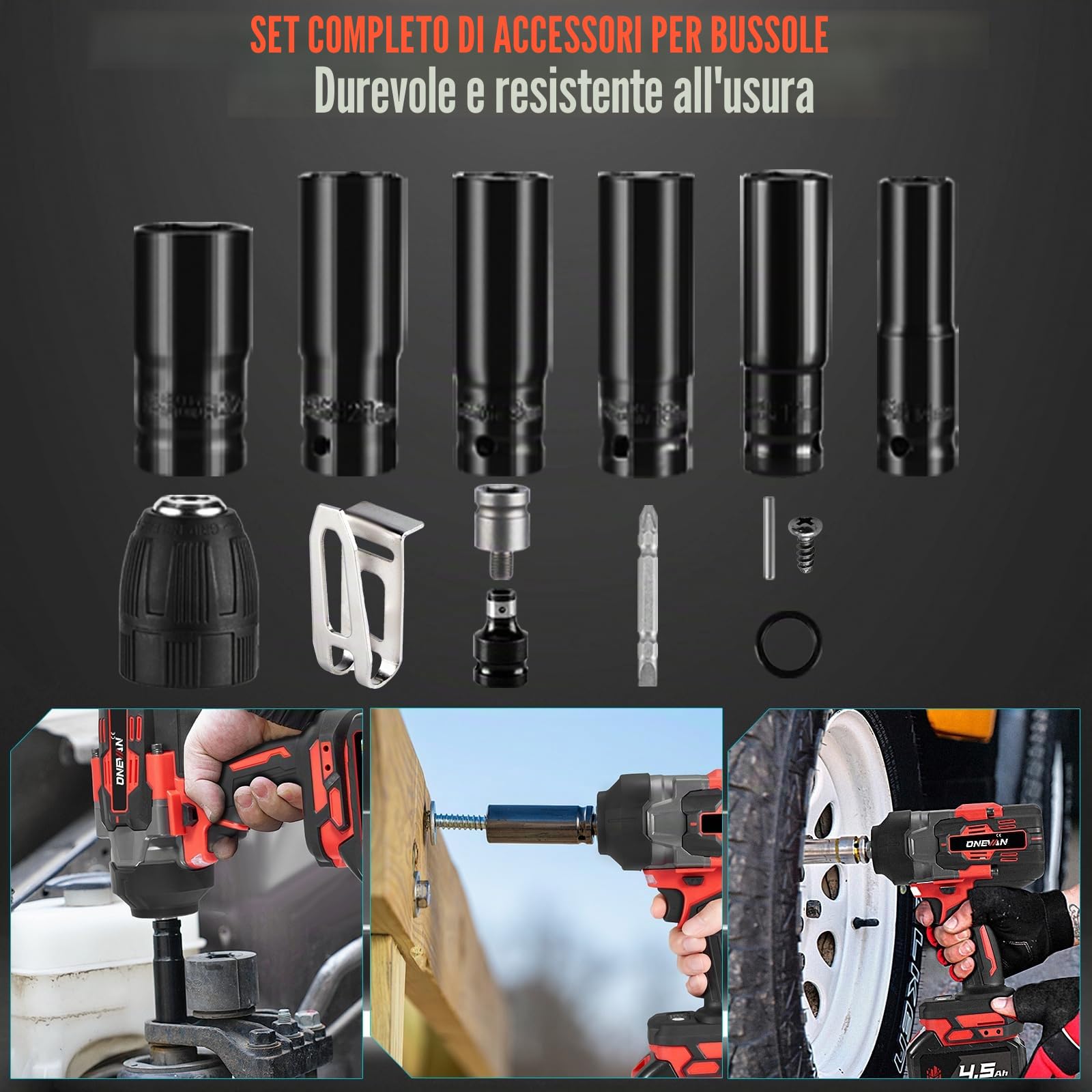 ONEVAN avvitatore a impulsi a batteria, 1700Nm Brushless avvitatore ad impulsi con 2 batterie da 4,0 Ah, 1/2" avvitatore a percussione senza fili