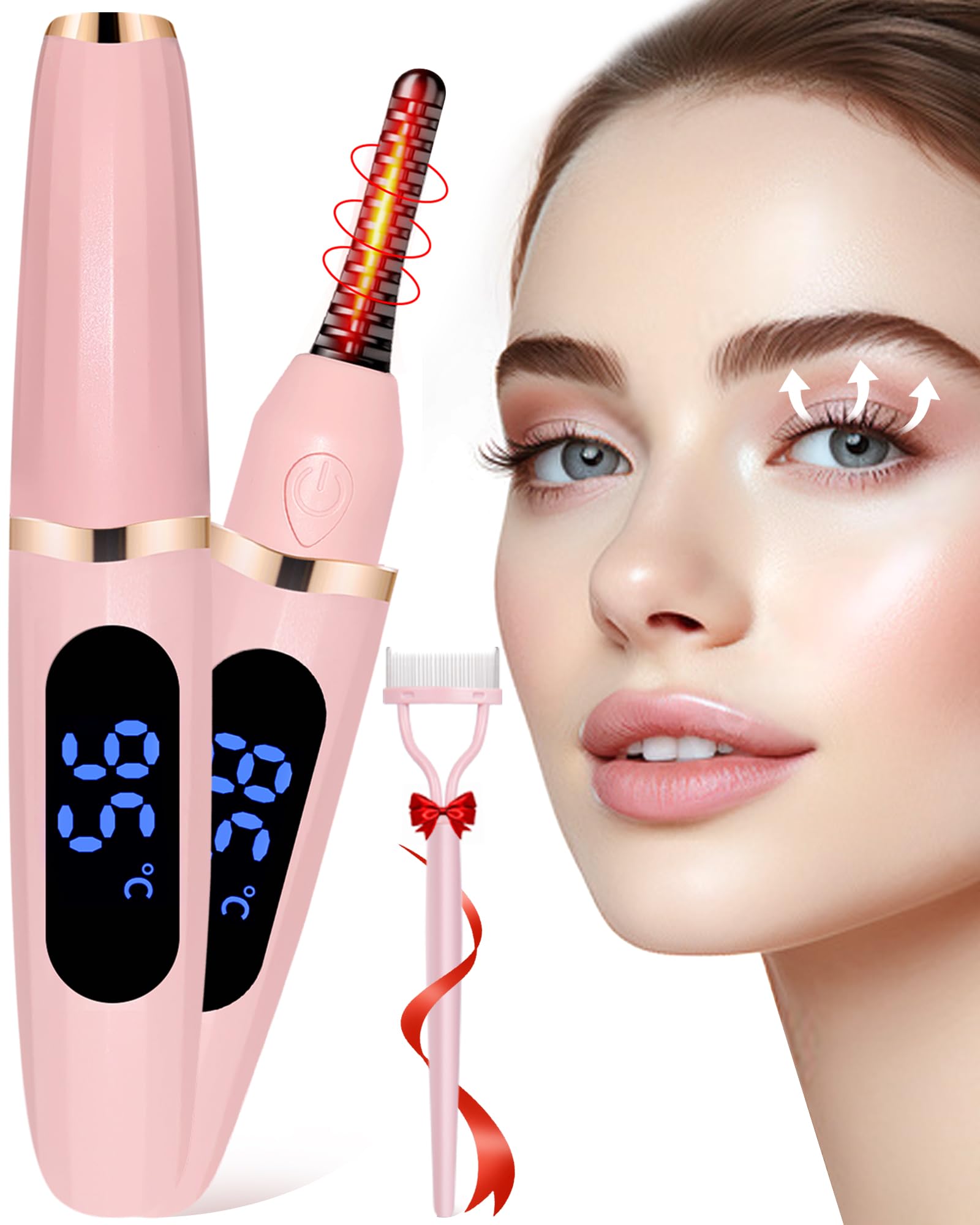 Heated Eyelash Curlers - Eye Lash Curler Heat - Mini Electric Eyelash Curler with LED Display 3 Temp Settings USB Rechargeable Natural Curling 24H Long Lasting for Women Makeup Tools Gifts