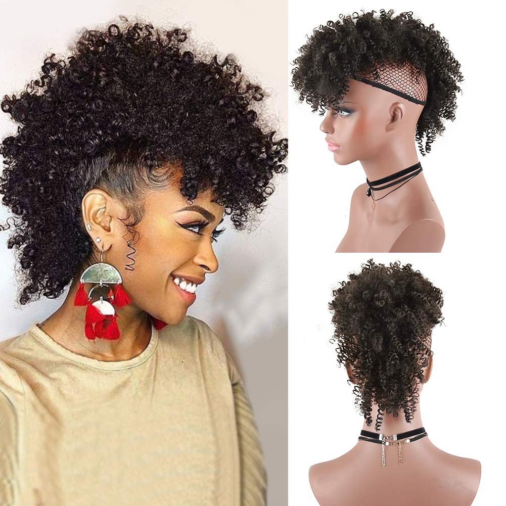 Amazon.com : Aisaide High Puff Afro Mohawk Ponytails for Women,Short Kinky  Curly Ponytail Extension Mohawk Kinky Ponytail Synthetic Hair Bun with Bangs,Wrap  Updo Clip in Hair Extensions with Six Clips and Two