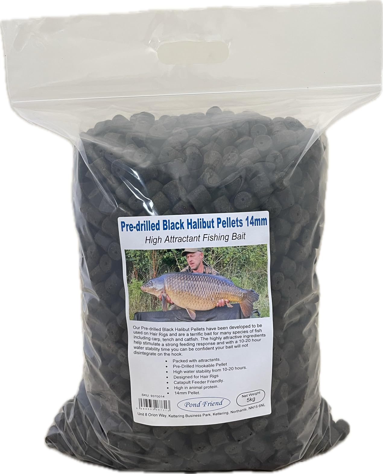 Pond Friend Pre Drilled Black Halibut Carp Fishing Bait 14mm 5kg