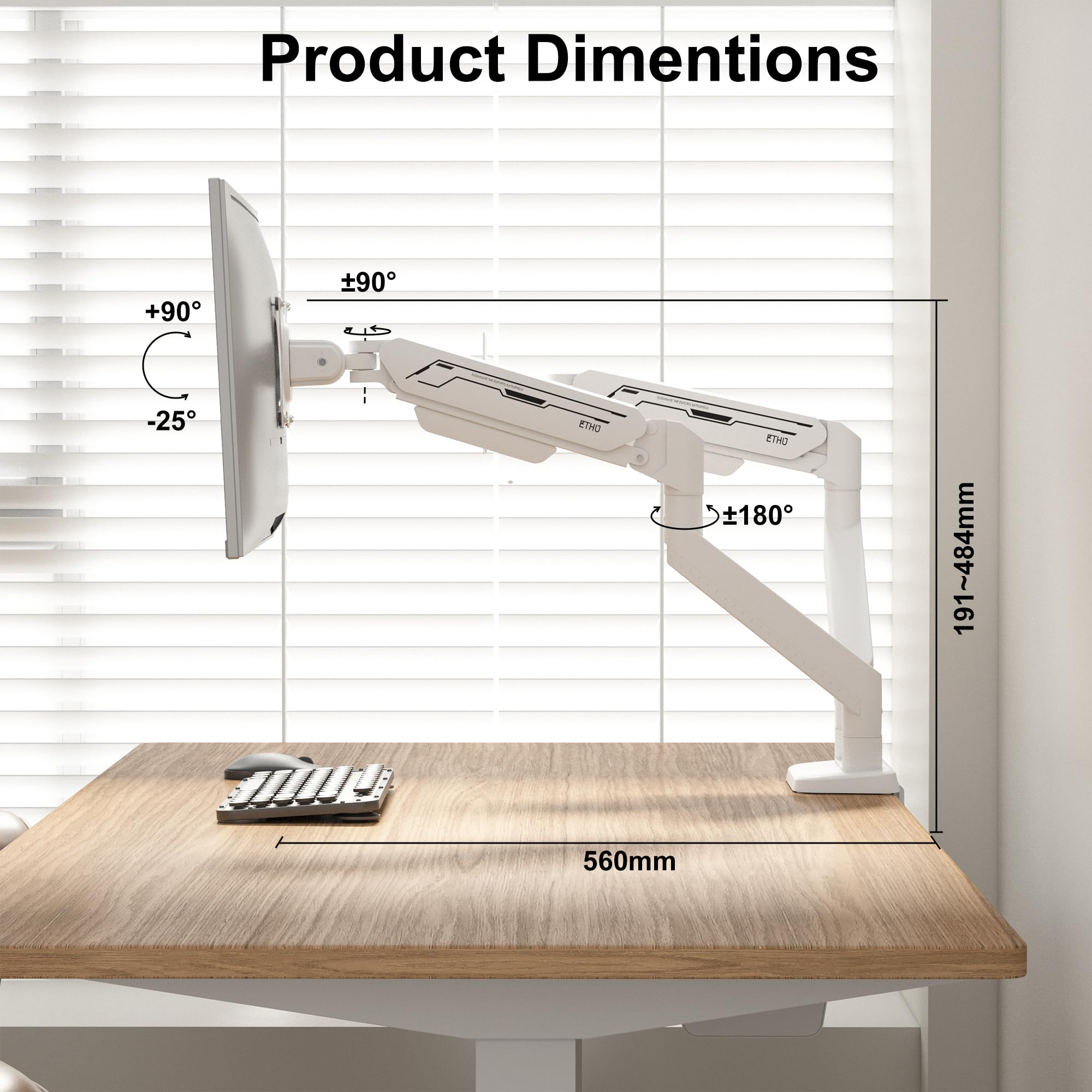 ETHU Bras de Moniteur simple-ET12K (Blanc, Deux écrans)