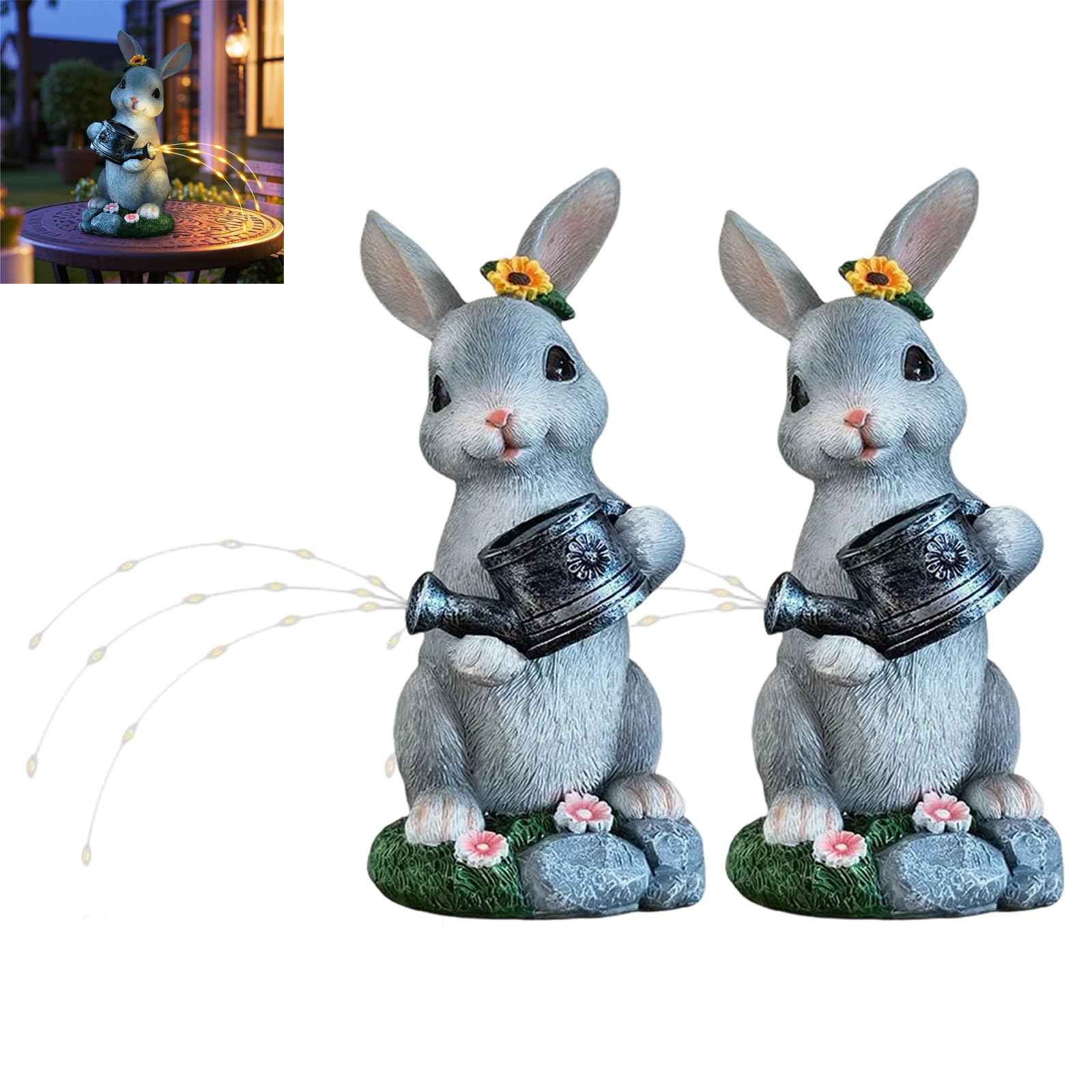 Jazuaiao Resin Rabbits Figurine with Solar Light Lawns Ornament Garden Statues Unique Housewarming and Easter Gifts Easy to Use Resin Rabbits Figurine Lights