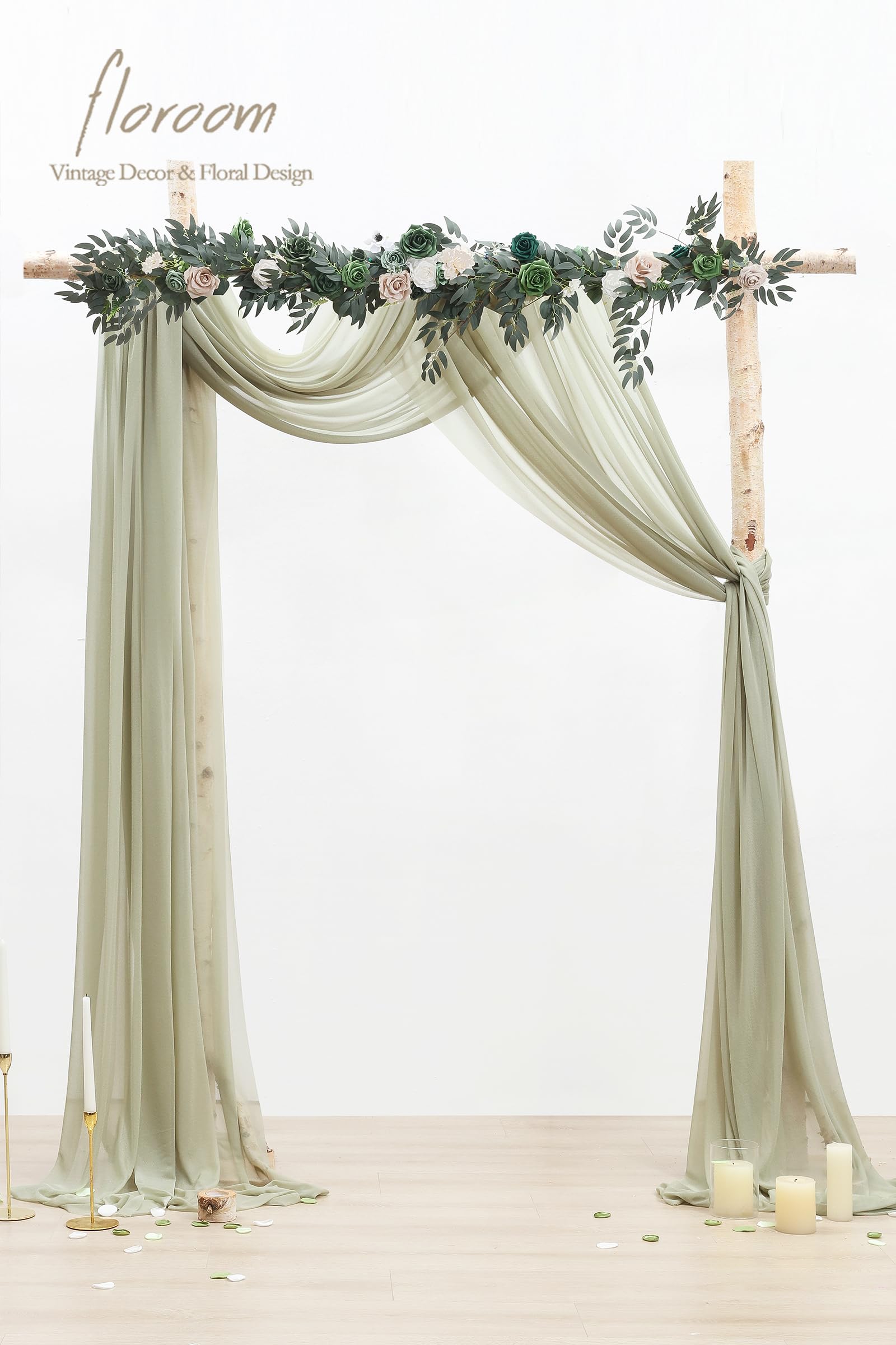 Floroom Wedding Arch Draping Fabric 2 Panels 20Ft Sage Green Chiffon Fabric Drapes Arbor Drapery Wedding Ceremony Reception Swag Decorations