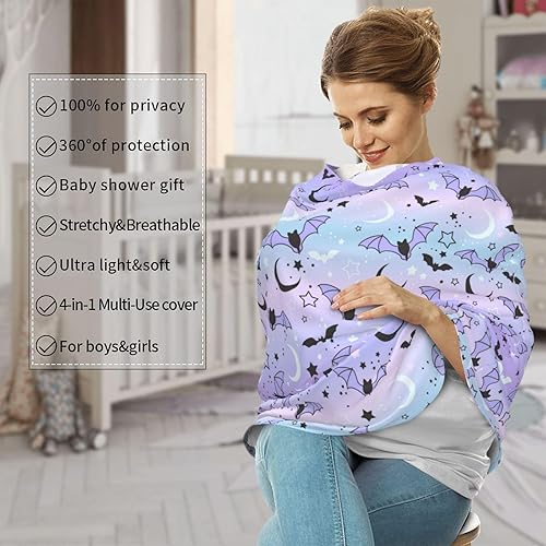 Miniatura 3 de Fundas de asiento de coche de murciélago de Halloween para bebé, multiusos, luna, estrella, cubierta portavaso, cubierta transpirable para lactancia