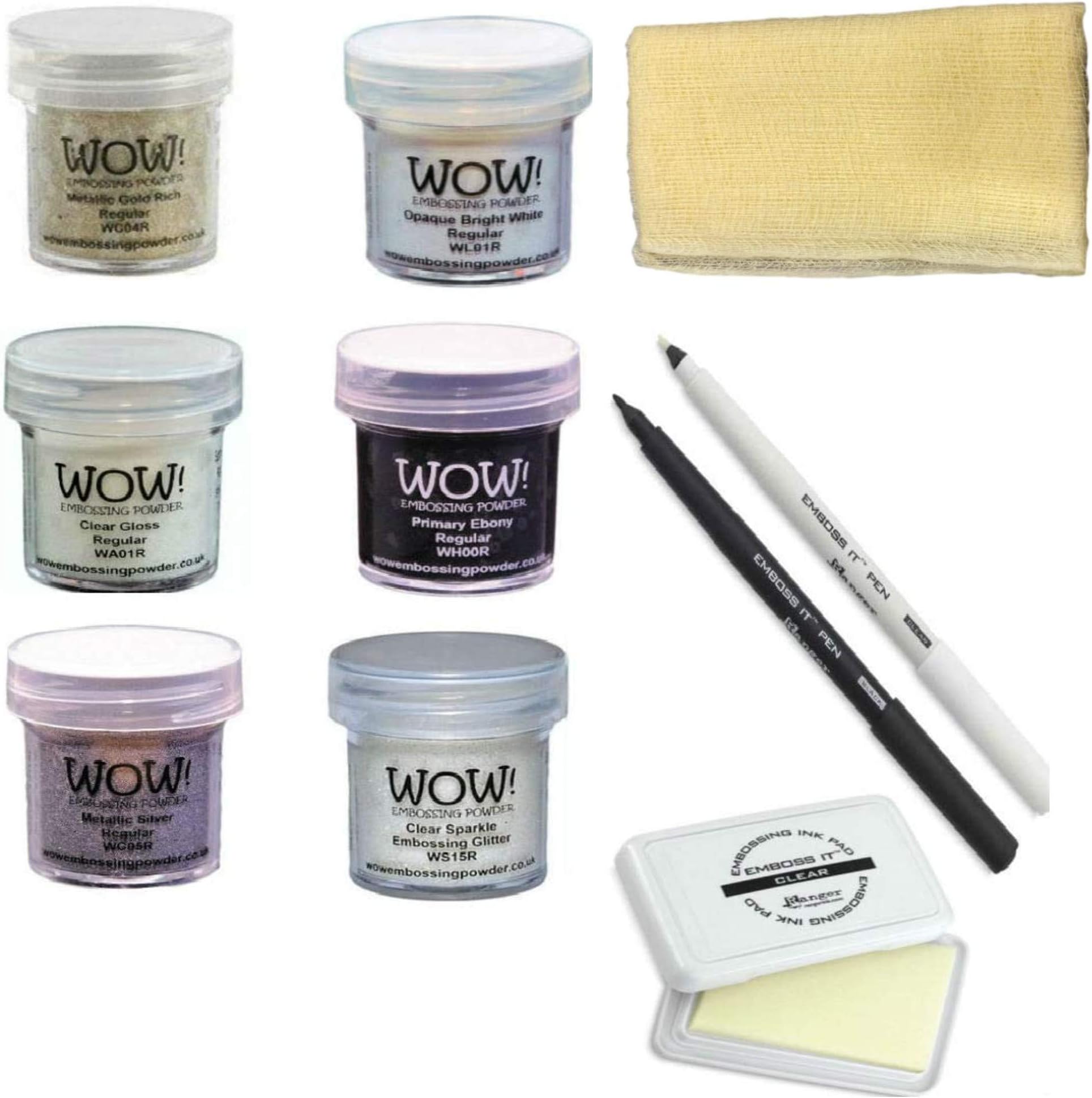 Embossing Starter Kit with Powders, Foam Pad, Static Pad and Pens (Black/White)