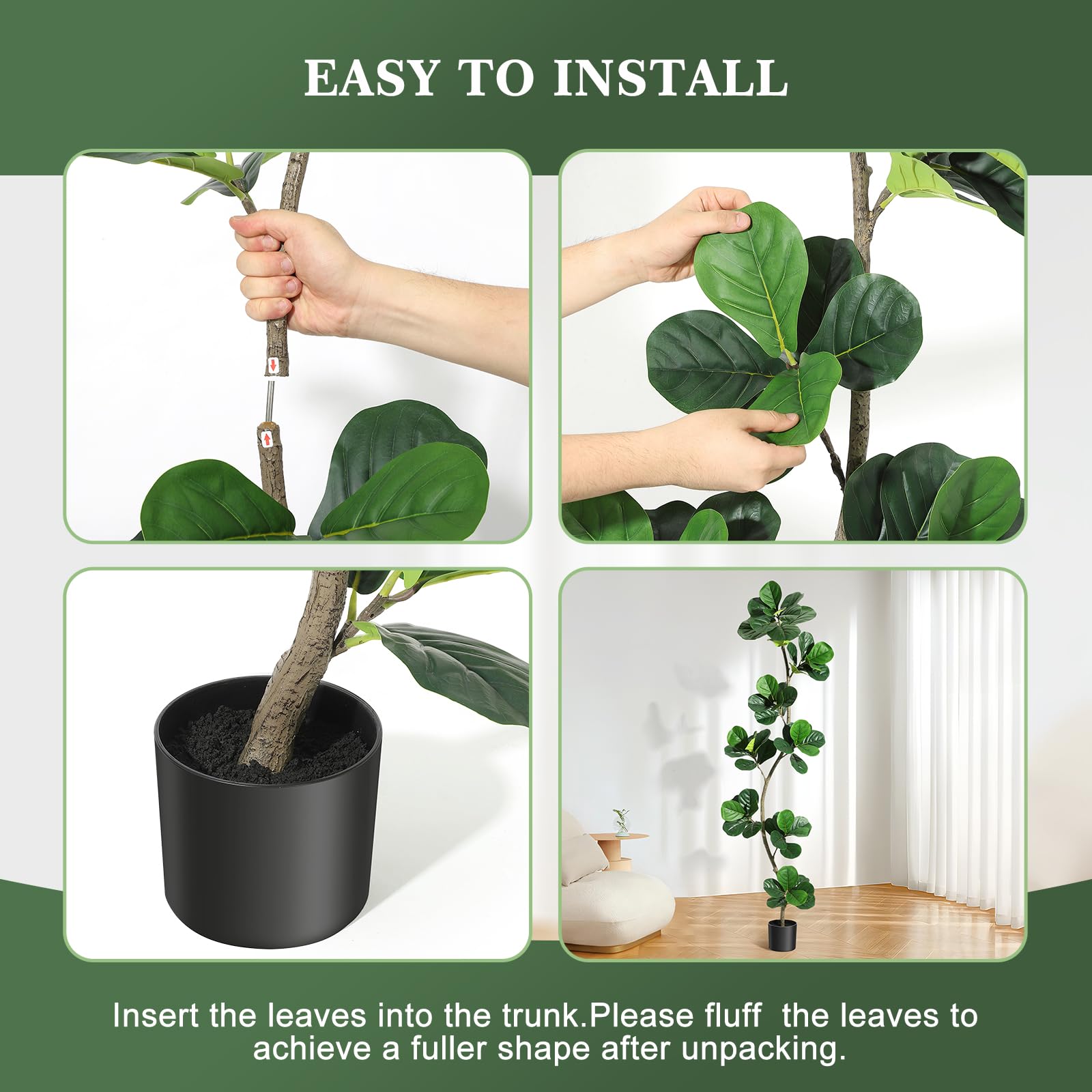 GarveeHome Higuera artificial de hoja de violín – Planta falsa de 7 pies con maceta negra para vivero, plantas de piso grandes para decoración del hogar u oficina, plantas artificiales para interiores