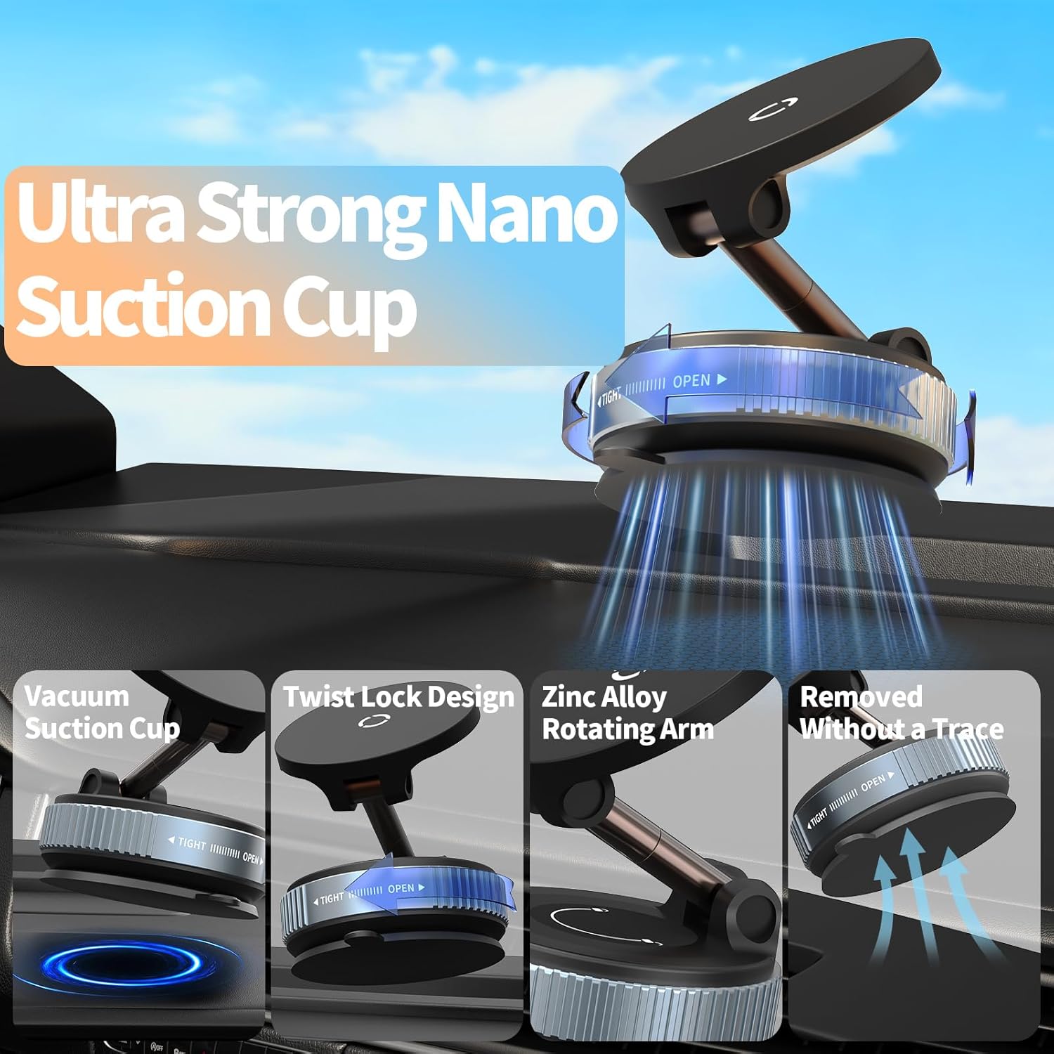 Wireless Car Charger - 15W Fast Wireless Charging Car Mount, 360° Adjustable Vacuum Magnetic Suction Phone Holders for Car, Magnetic Phone Holder for iPhone 17 16 15 14 13 12 - Image 4