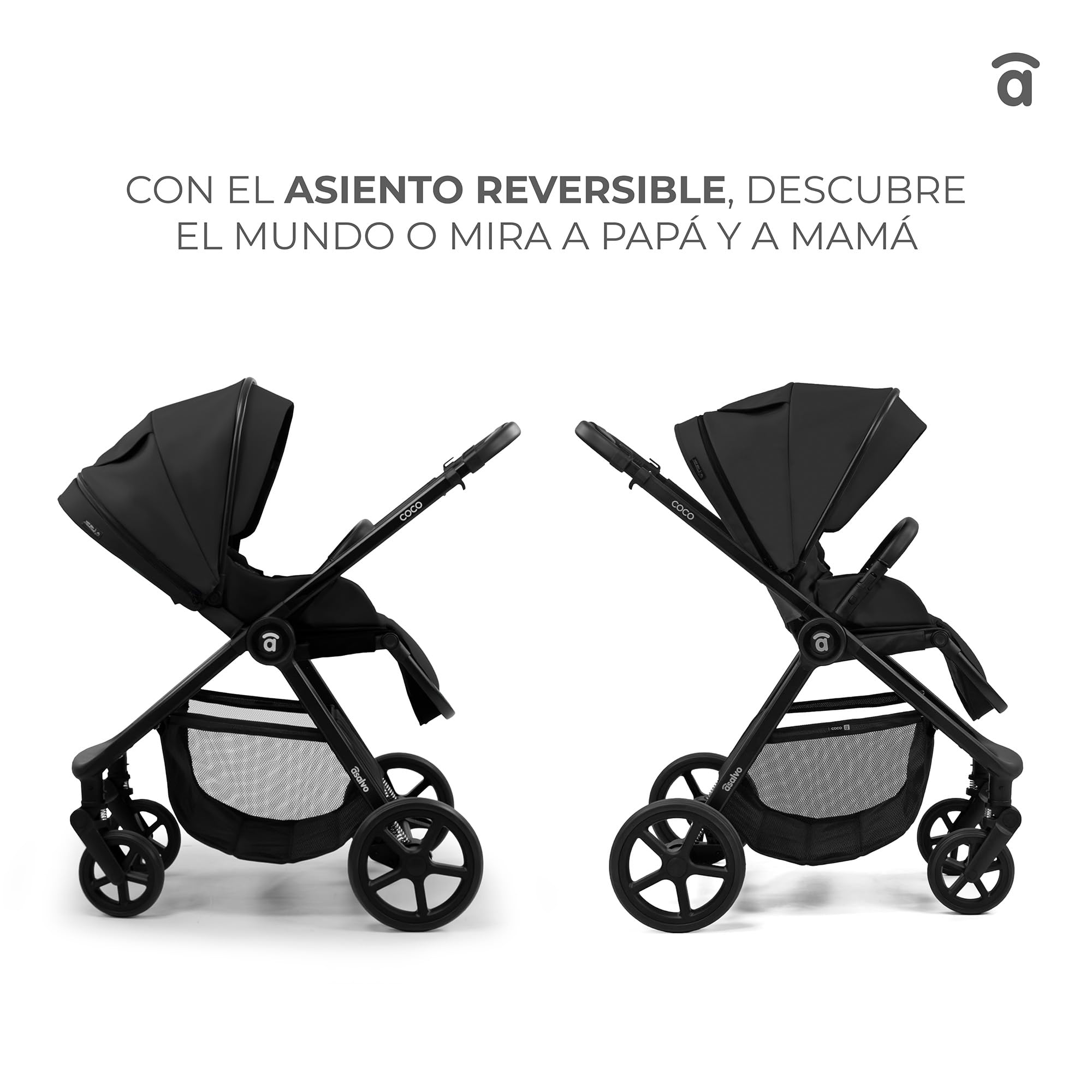 ASALVO Carrito Bebé 2 en 1 con Capazo y Silla de Paseo, Hasta 22 kg, Plegado Libro Compacto, Suspensión Total, Arnés de 5 Puntos, Dúo Coco Verde