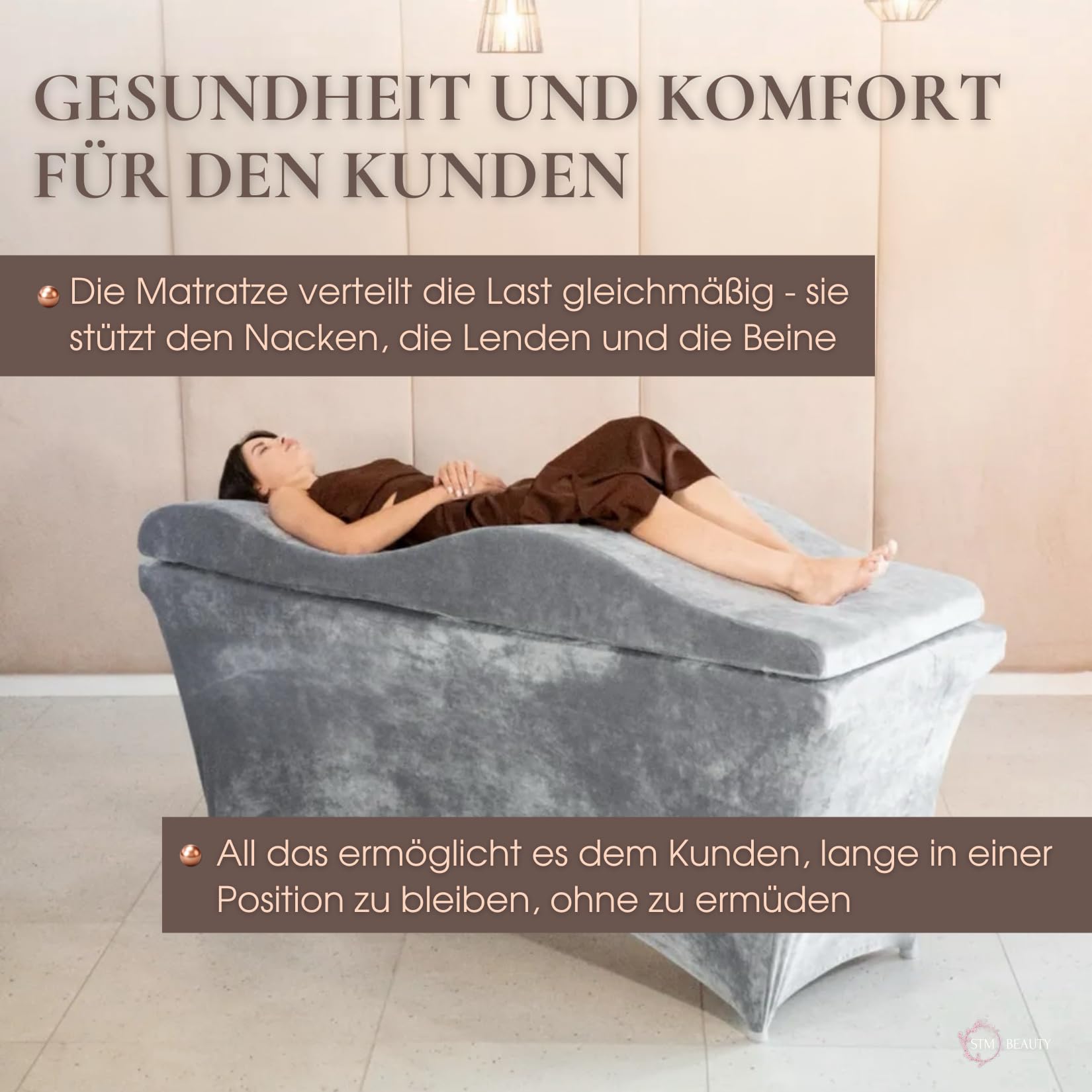 Materasso Wave con Memory Foam 180x60 per lettino cosmetico, massaggio, tavolo Spa, rivestimento in velluto, colore: grigio acciaio - Attrezzature per estetista