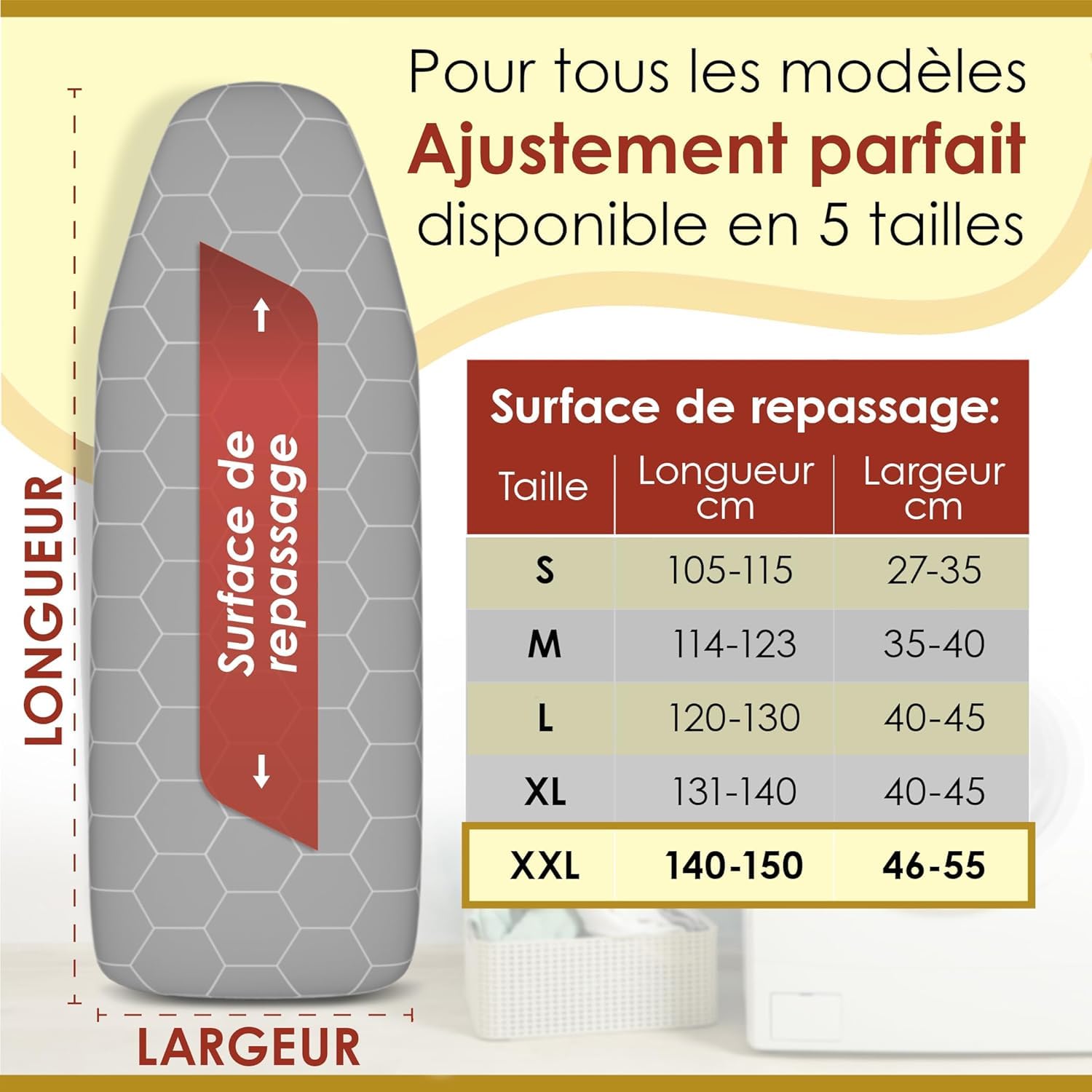 arteneur ® - Alman malı ütü masası kılıfı 130 x 45 ısı yansıtıcı lastik OEKOTEX1