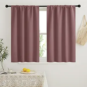 RYB HOME Blackout Curtains for Small Window - Thermal Insulated Privacy Curtains Shades for Kitchen Bathroom Cafe Dorm Loft, W 34 x L 45 inch per Panels, Dusty Rose, 2 Pcs