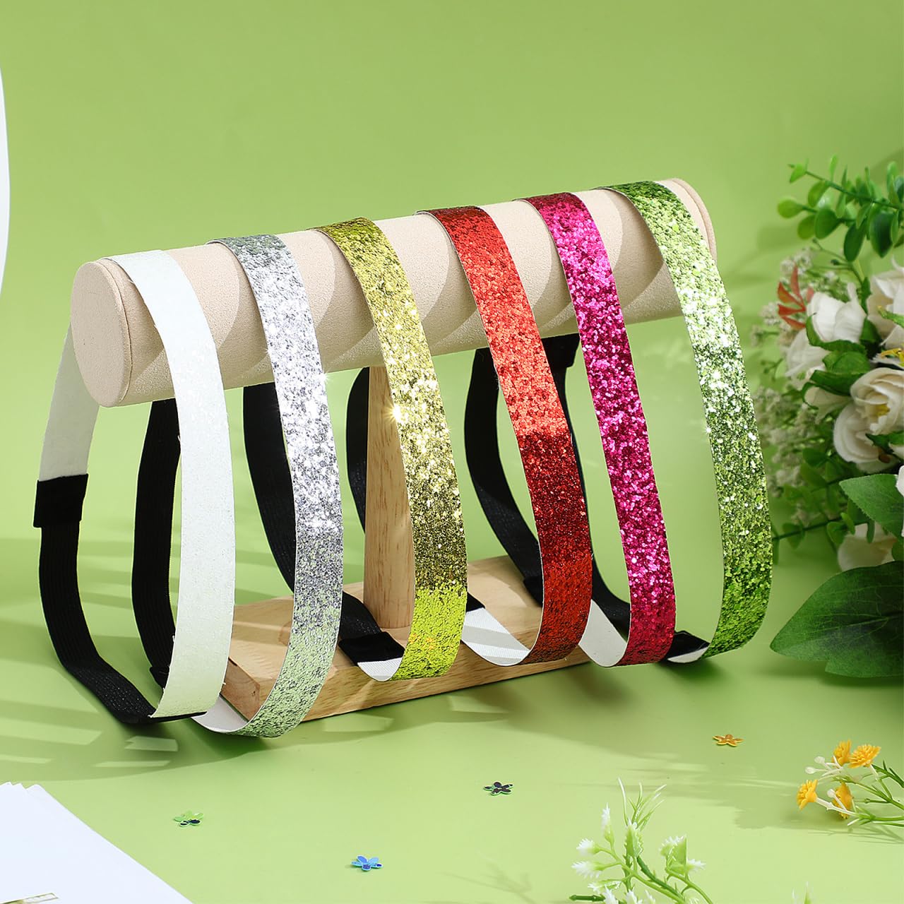 12 Pack Glitter Headbands for Women, Sparkly Elastic Headbands