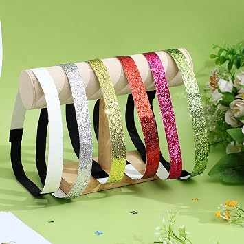 LIFKOME 12pcs Shiny Glitter Elastic Hair Bands for Women Sparkly Candy Color Sports Headbands Comfortable Non-slip Headwraps for Outdoor and Fashion Use Random Color